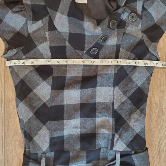 NWOT Suzy Shier mini dress with asymmetrical collar, size M, black & grey plaid - Picture 6 of 8